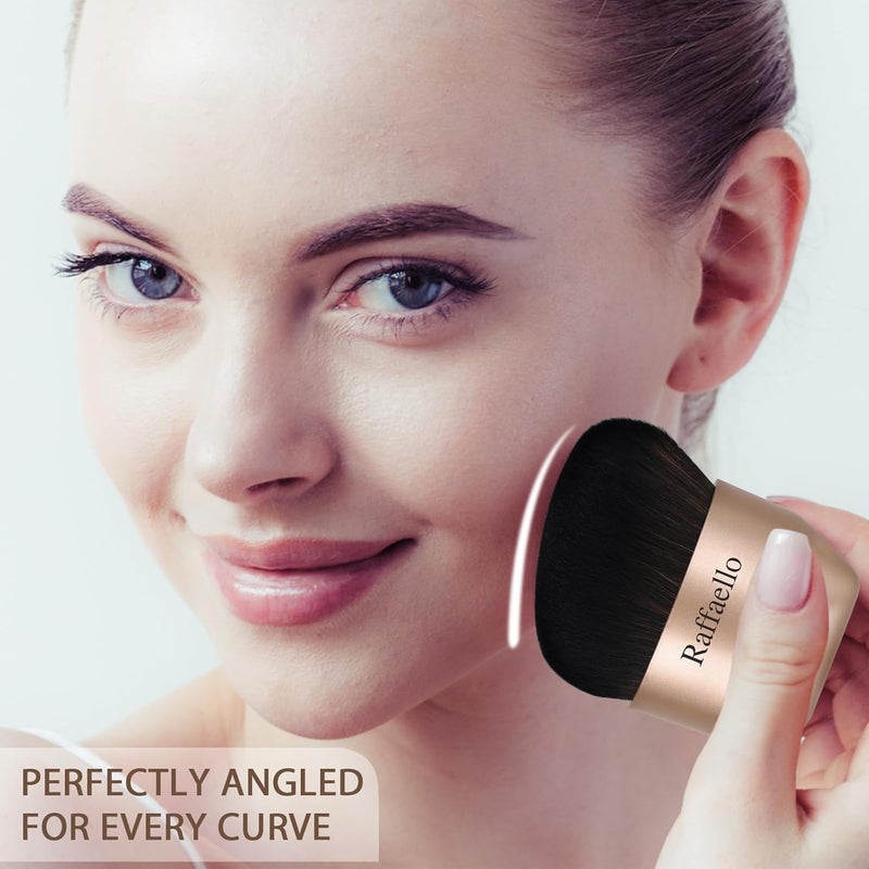 Raffaello Angled kabuki Foundation Brush: Fast, Flawless Foundation - Dense Soft Bristles for Streak-Free Liquid, Cream & Powder - Ergonomic Handle for Effortless Blending & Buffing (Champagne Gold) - Image 2